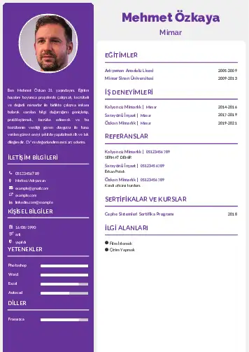 Mimar Cv Örnekleri cv indir